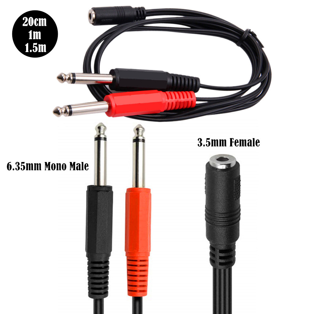 Cable Extension 3.5 - 6.35mmオス-2x6.35mmメス変換アダプターケーブル 1/4インチ6.35mmプラグ-デュアル6.35mm 3.5mmジャックYスプリッターステレオオーディオケーブル 0.2