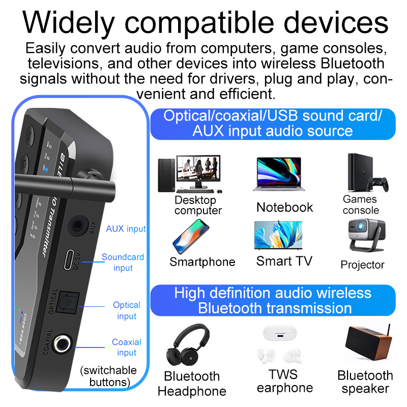 Bluetooth 5.3オーディオトランスミッター、80M - Bluetooth Adapter Receiver のレビューと価格